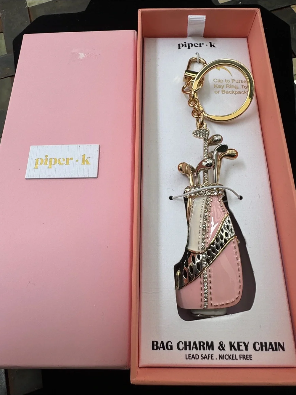 Keychain piper  Pink & Gold Golf Bag Charm Keychain